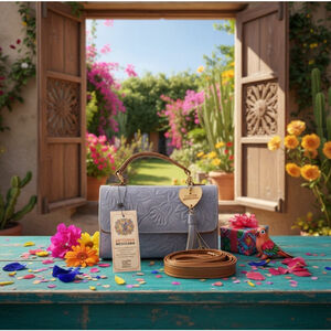 Light Lavander Sunflower Embossed Tooled Artisan LEATHER Crossbody Handbag Purse